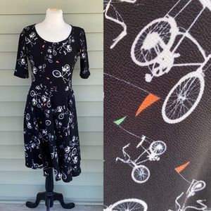 LuLaRoe Nicole Dress Bicycle Print Black Large